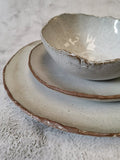 Hand Rolled Dinnerware - Rustic Opaque White with brown rim